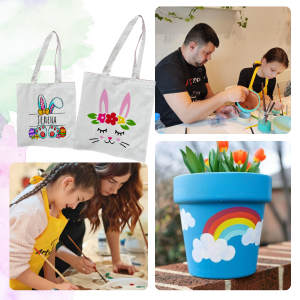 Roditelji i deca slikaju zajedno. Oslikavanje cegera ili saksije